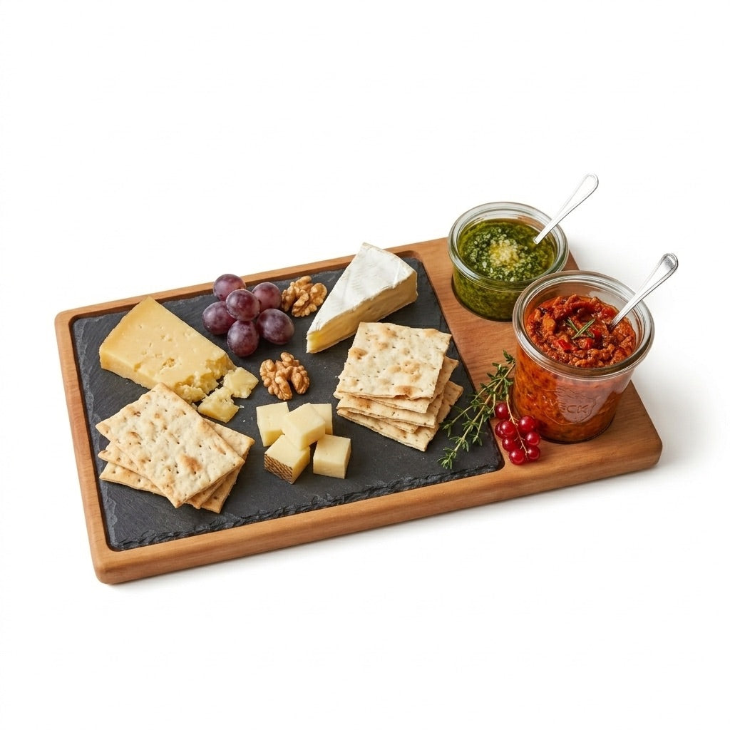 Servierbrett mit Schiefer & Zwei Weckgläser