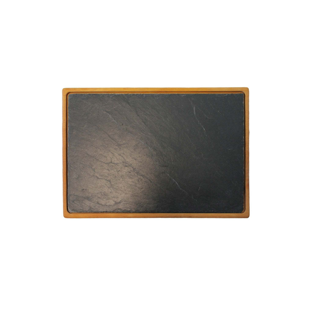 Servierbrett in Holz mit Schieferplatte Draufsicht