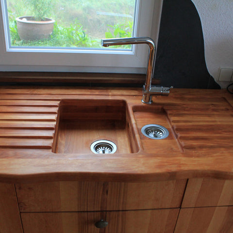HOLZWASCHBECKEN MIT ZWEI ABTROPF