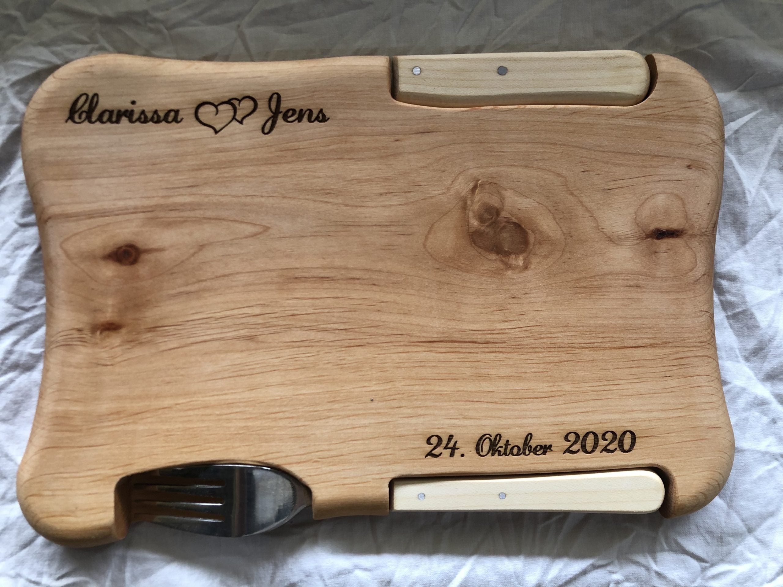 Vesperbrett mit Messer & Gabel "outdoor" und Gravur