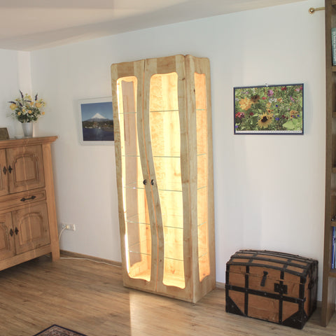 VITRINE GESCHWUNGEN IN BIRKE
